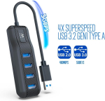 Ewent Ew1138 usb 3.2 gen1 (usb 3.0) 4-pordiline usb jaotur type a - superspeed 5 gbit kiireks andmeedastuseks, usb 3.0 jaotur, must