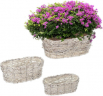 Relaxdays lillepott, 3 erineva suurusega rotangist lillepotid fooliumist taimekorvidega siseruumides, valge / naturaalne