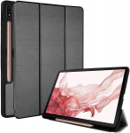 Techgear &uuml;mbris, &uuml;hilduv samsung galaxy tab s8 11.0 tolli (sm-x700 / sm-x706) seadmega, &uuml;li&otilde;huke &uuml;mbris koos aluse ja automaatse une/&auml;rkveloleku funktsiooniga, &otilde;huke pu nahast smart &uuml;mbris tab s8 2022, hall