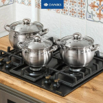 Daniks Classic 12-osaline roostevabast terasest induktsioonkastrulite komplekt klaasist kaantega, 16/18/20/24 cm, kastrul, praepann 24 cm, pastapott, supipott, pastapott, h&otilde;bedane