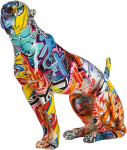 Casablanca dekoratiivne kujuke skulptuur Gepard - moodne loomakuju, valmistatud vaigust t&auml;navakunsti grafiti disainis - elutoa kaunistus - mitmev&auml;rviline, k&otilde;rgus 33 cm