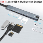 Qianrenon 5-in-1 Usb C multifunktsionaalne dokkimisjaama adapter Type C Male kuni Dual Usb 2.0 Trrs 3.5 mm Audio Tf/sd kaardilugeja Multi Port Hub Extender tahvelarvutile, s&uuml;learvutile, telefonile Tf/sd m&auml;lukaardile