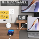 Aouoo 25 W mitu usb kiirlaadijat v&auml;ljat&otilde;mmatava kaabliga (1,4 m), 6 kiirlaadija 2 c ja 4 a laadija iphone 15/14/13/12 pro max ipad, samsung, tahvelarvutile/kaamerale