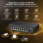 Mokerlink 8 pordiga 2.5g Poe l&uuml;liti 10g Sfp+ pesaga, 8 x 2.5g Base-t porti &uuml;hilduvad 10/100/1000mbps, Ieee8023af/at Poe 120w, metallist haldamata ventilaatorita v&auml;ike v&otilde;rgul&uuml;liti