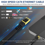 Kasimo cat 8 lan-kaabel 2 m lame 40 gbit/s / 2000 mhz - v&otilde;rgukaabel cat 8 gigabitine - etherneti kaabel kullatud rj45 patch-kaabliga must