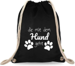 Turnbeutelliebe&reg; spordikott &uuml;tlusega "die mit dem Hund geht" - puuvillane must - spordikott - seljakott - riidest kott - u 12 liitrit - 37 x 46 cm, must