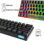 60% mehaaniline klaviatuur juhtmega/juhtmevaba bluetooth 5.0 dual mode klaviatuur 61 klahviga rgb vikerkaare led taustavalgustusega usb type-c veekindel m&auml;nguriklaviatuur anti-ghosting klahvidega (black/brown switch)