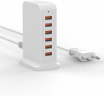 Usb laadija 50 w 6 pordiga, mitu usb laadijat, lauaarvuti usb laadija iphone xr/xs max/x/8 plus/8, samsung galaxy s9 + / s8 / huawei p30 / p20 / htc/lg (valge)