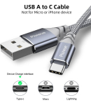 Usb c kaabel 2m, c-t&uuml;&uuml;pi nailonist punutud kiirlaadimiskaabel sobib samsung galaxy s20 s10 s9 plus, note 10 9 8, huawei p30 p20 mate 20 p10 p9, google pixel, sony xperia xz, lg g6 (hall)