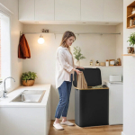 Pesukorv, 3 sektsiooniga pesukorv, 60 x 38,5 x 70,5 cm, s&uuml;gavmust