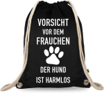 Turnbeutelliebe&reg; spordikott kirjaga "vorsicht vor dem Frauchen der Hund ist harmlos" puuvillane must spordikoti seljakott 37 x 46 cm, must