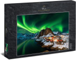 Ulmer Puzzleschmiede - norra aurora borealis - virmaliste pusle - 2000 t&uuml;kiline pusle - polaarvalgus hamn&oslash;y kalurik&uuml;la kohal, lofoten, norra