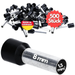 Kalitec Ae1508sw isoleeritud juhtmeotsa h&uuml;lsid 1.5 mm&sup2; 8 mm pikk must I toodetud Saksamaal I t&ouml;&ouml;stuslik kvaliteet, 500 tk pakis