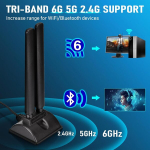 Eightwood Wifi 6e antenn Wlan-signaali v&otilde;imendi kolmeribaline magnetalus Rp-sma 200 cm pikenduskaabliga Wifi-kaartidele Pci-kaardile Pc Bluetooth emaplaadile Wifi 6 ruuterile
