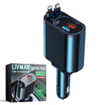 120W Auto sigaretis&uuml;&uuml;taja telefoni laadija USB, Type-C ja Lightninguga &ndash; LIVMAN S8