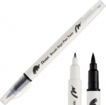 Pintselpliiats Brush Sign Pen Twin must kahepoolse pintselotsaga, Pentel /12