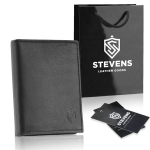Meeste nahkne rahakott STEVENS taskuga, must, RFID-kaitsega 326