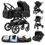 YAZOCO - 3-in-1 kombineret barnevogn - Med kaleche-bilbarnes&aelig;de - Op til 15 kg - Sort