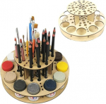 Hobbyhold puidust &uuml;mmargune organisaator mudelite valmistamiseks: v&auml;rvi- ja pintslialus - v&auml;rviriiuli organisaator - mudeliehituse pintsli- ja pliiatsihoidja - v&auml;rvihoidja - v&auml;rvipintslite hoidja - v&auml;rviriiul