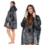 Pusa Tekk Tekkpusa 2in1 Oversize XXL Kapuutsiga Paks Sherpa Must