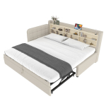P&auml;evavoodi 90x200 cm, v&auml;ljat&otilde;mmatav voodi, USB/Type-C, beež