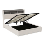 Kaheinimesevoodi, 140x200 cm, LED-valgusti ja USB-pordiga, samet, beež v&auml;rv, ilma madratsita