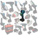 Elektrit&ouml;&ouml;riistade komplekt 21 V 18 in 1: kettsaag, tikksaag, l&ouml;&ouml;ktrell, kompressor, lihvmasin, kruvikeeraja, autopesur, puhur