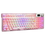 AULA F98 Pro juhtmeta mehaaniline klaviatuur l&auml;bipaistvate klahvidega, vahetatavate klahvidega, RGB-taustavalgustusega, OLED-ekraaniga, BT5.0/2.4G/USB-C, roosa