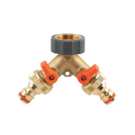 Jaotur Bradas BRASS SOFT, 2‑kanaliline, 3/4" sisekeermega ventiilidega ja 3/4" kraani&uuml;hendusega