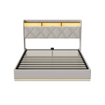 Beež pehme voodi 140x200 panipaigaga, LED-valgustuse ja USB-laadimisega