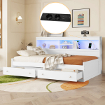 P&auml;evavoodi 90x200 sahtlitega, USB-pesade ja LED-valgustusega, valge