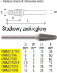 Karbiidist freesotsik kooniline &uuml;mmargune 3x13mm, vars 3mm