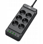 Pikendusjuhe 6 pistikupesaga ja Usb-a/usb-c, 2m, must