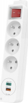 Hama pistikupesa 3 pistikupesa ja Usb-a/usb-c, 1,4 m, valge