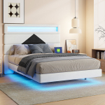 Polsterdatud voodi LED ja USB-ga, reguleeritav peats, samet, beež+must 140x190 (romb)