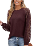 Elegantne pitsiline pluus veinipunane puuvillane XL, XL
