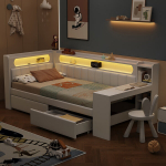 P&auml;evavoodi 90x200 cm USB, LED, laua ja 2 sahtliga, valge