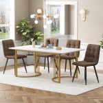 S&ouml;&ouml;gilaua komplekt 140x80 cm, 4 tooli, kuldne metallraam, pruun samet