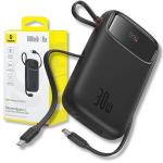 Akupank V&auml;line aku QPow 2 30 W 10000 mAh USB-C kaablitega, I&scaron;orinė baterija QPow 2 30 W 10000 mAh su USB-C laidais