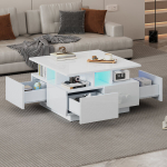 Elutoa laud LED-valgusega, 4 sahtlit, 70x70x40cm, valge