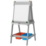 Lastemaalimistahvel koos paberihoidikuga, 3-in-1 disain, kriiditahvel ja valge tahvel, hall, 51x50x108 cm