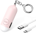 Taskuh&auml;ire LED-taskulambiga, 130 dB, USB laetav, roosa