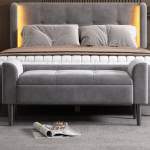 Pehmete polsterdatud pink, samet, MDF, hall, 116x44x56 cm, 1 tk