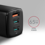 Axagon Acu-dpq65 Gan laadija: 1xusb-a + 2xusb-c, 65w