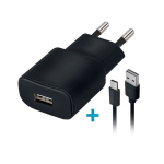 Forever TC-01 laadija 1x USB 2A must + USB-C kaabel