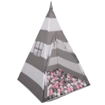 Selonis Tipi m&auml;ngutelk 100 palliga 6 cm indiaani telk lastele, hallid ja valged triibud: valge/halli/pulberroosa