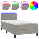 vidaXL kontinentaalvoodi madratsiga ja LED, helehall, 90x200 cm, samet