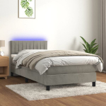 vidaXL kontinentaalvoodi madrats ja LED, helehall, 90x190 cm, samet
