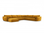 Panoraam parempoolne nurgadiivan velvet sofa Vanda, 8 istekohta, kollane (sinep)