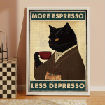 Must Kass Kohv L&otilde;uend, Rohkem Espressot V&auml;hem Depressot Vintage Plakat., 30,48x40,64 cm